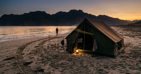 best camping spots near Muscat night evening sunset sea